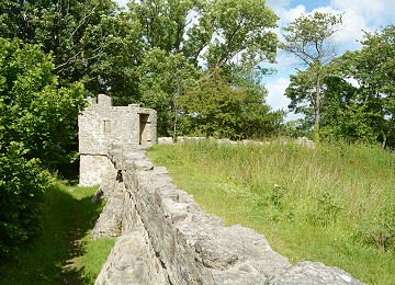 Aberlleiniog castle tower and walls