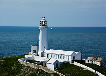 Close up of South Stack lighthouse with light flashing