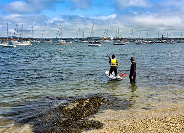 Paddleboarding in the safety of Holyhead marina