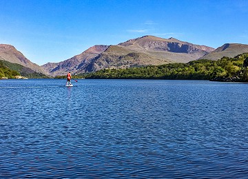 Paddleboarding on Llyn Padarn with Snowdon in background