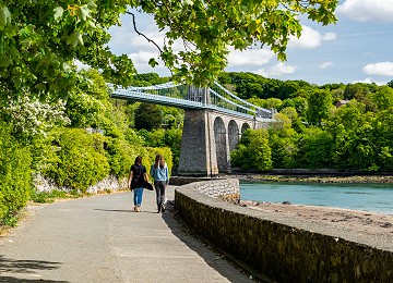 Stunning views of the Menai Suspension Bridge from the Belgian Promenade on Anglesey