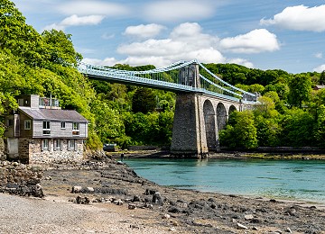 Scenic views of the Menai Suspension bridge from the Belgian promenade